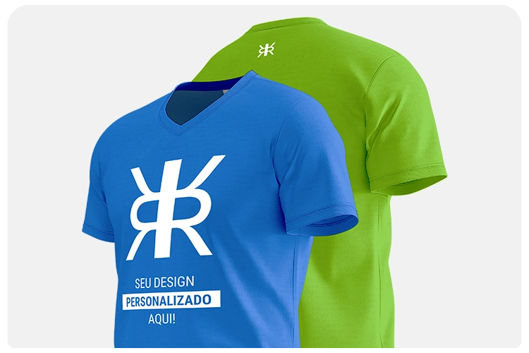 foto de duas camisetas, uma azul e uma verde